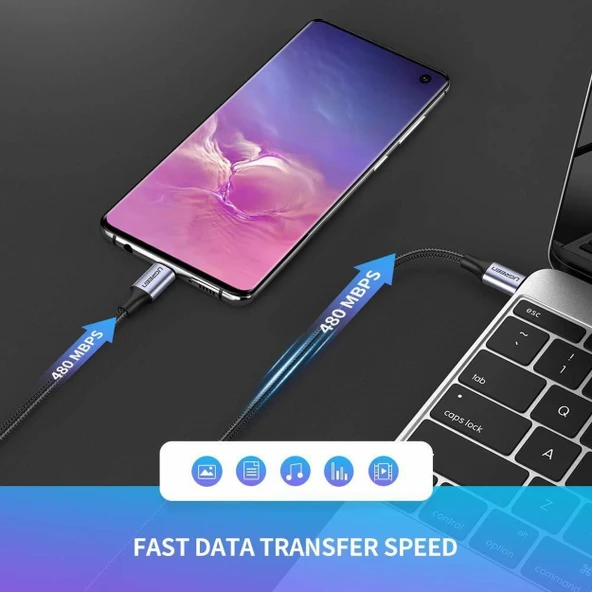 Ugreen 50152 USB-C to USB-C PD 60W 2M Örgülü Hızlı Şarj Kablosu - 4