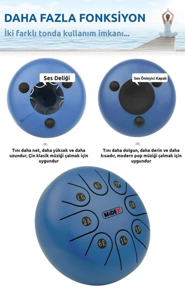 Midex TD-68BL Çelik Dil Davul Handpan 6 İnç 8 Ton Steel Tongue Drum Full Set - 5