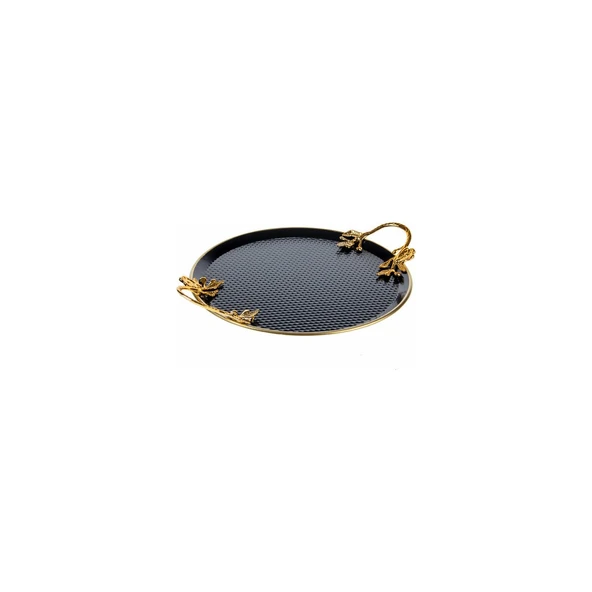 LAVİN TEPSİ METAL DÖVMELİ YUVARLAK YALDIZLI SİYAH LVN 14885 4885