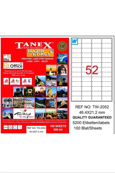 Tanex Tw-2052 46,4x21,2 Mm Lazer Etiket 100'lü