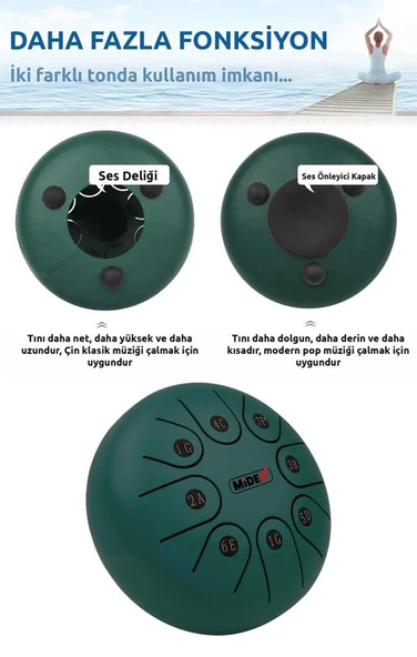 Midex TD-68GR Çelik Dil Davul Handpan 6 İnç 8 Ton Steel Tongue Drum Full Set - 5
