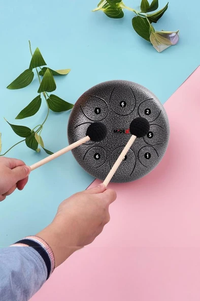 Midex TD-108SM Çelik Dil Davul Handpan 10 İnç 8 Ton Steel Tongue Drum Full Set - 3