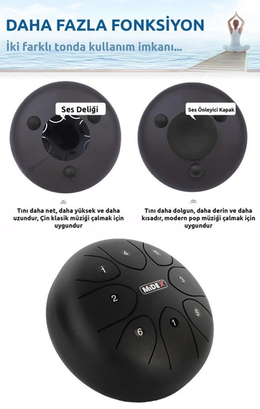 Midex TD-88BK Çelik Dil Davul Handpan 8 İnç 8 Ton Steel Tongue Drum Full Set - 4