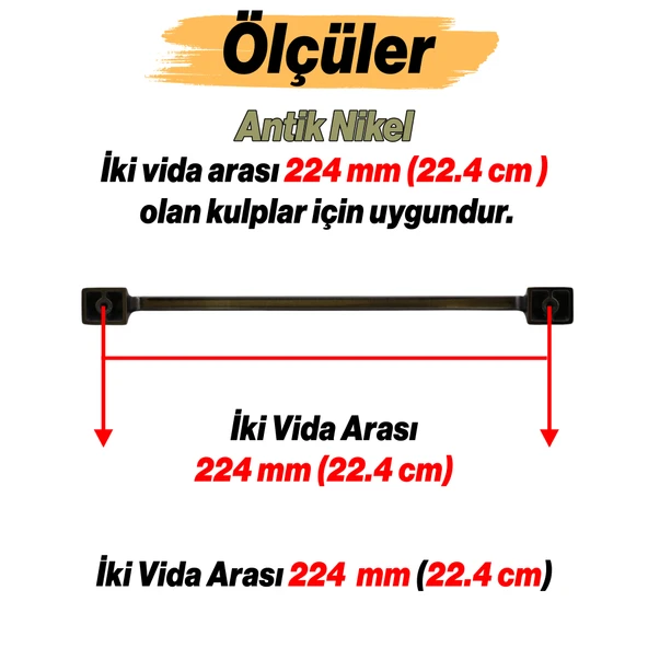 Gediz Metal Antik Nikel Kulp 224 mm Mobilya Çekmece Mutfak Dolabı Dolap Kapak Kulpları Kulb Kulpu - 3