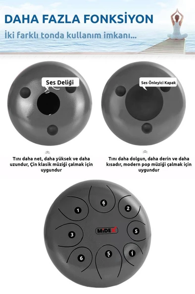 Midex TD-108SL Çelik Dil Davul Handpan 10 İnç 8 Ton Steel Tongue Drum Full Set - 4