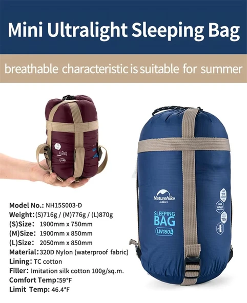 Naturehike Mini LW180 Ultra Light Uyku Tulumu  Army Green XL RİGHT - 5