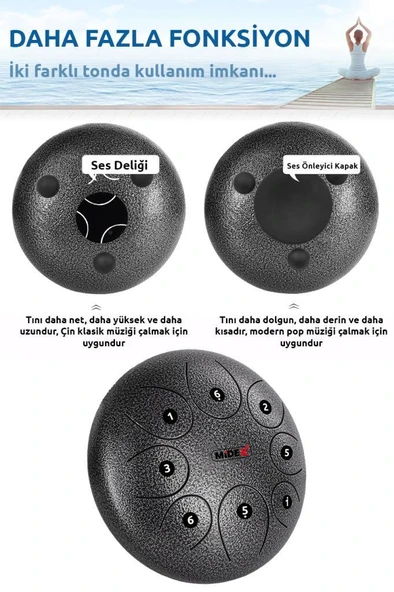 Midex TD-108SM Çelik Dil Davul Handpan 10 İnç 8 Ton Steel Tongue Drum Full Set - 4