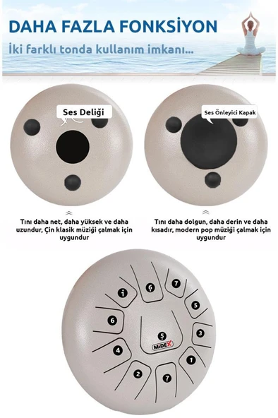 Midex TD-1211WH Çelik Dil Davul Handpan 12 İnç 11 Ton Steel Tongue Drum Full Set - 4