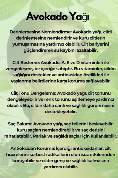 Avokado Yağı Soğuk Sıkım %100 Doğal Ve Saf 180ml - Resim 3
