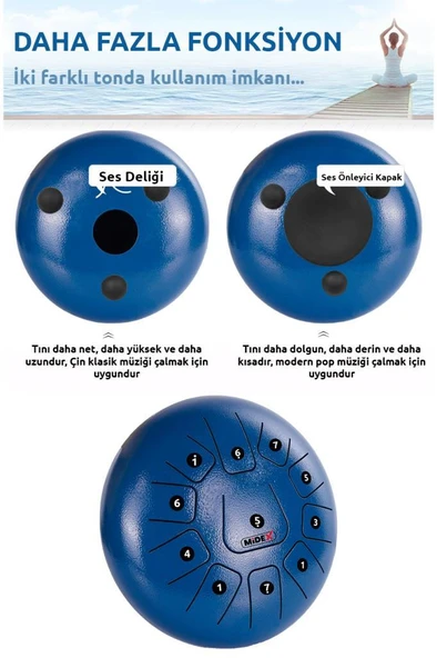 Midex TD-1211BL Çelik Dil Davul Handpan 12 İnç 11 Ton Steel Tongue Drum Full Set - 4