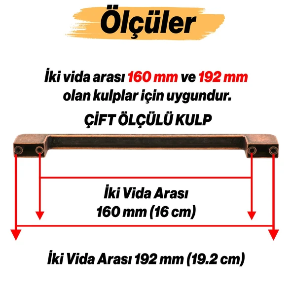 Metal Kulp 160 mm 16 cm Mobilya Çekmece Mutfak Dolabı Dolap Kulpları Kulbu Kulpu Antik Bakır - Resim 2