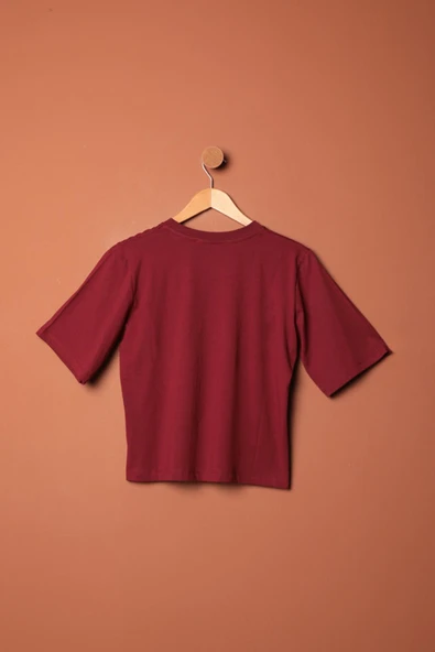 Süprem Kumaş Taş Detaylı Kadın Tişört-Bordo - 3
