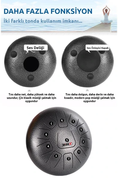 Midex TD-1211SM Çelik Dil Davul Handpan 12 İnç 11 Ton Steel Tongue Drum Full Set - 4