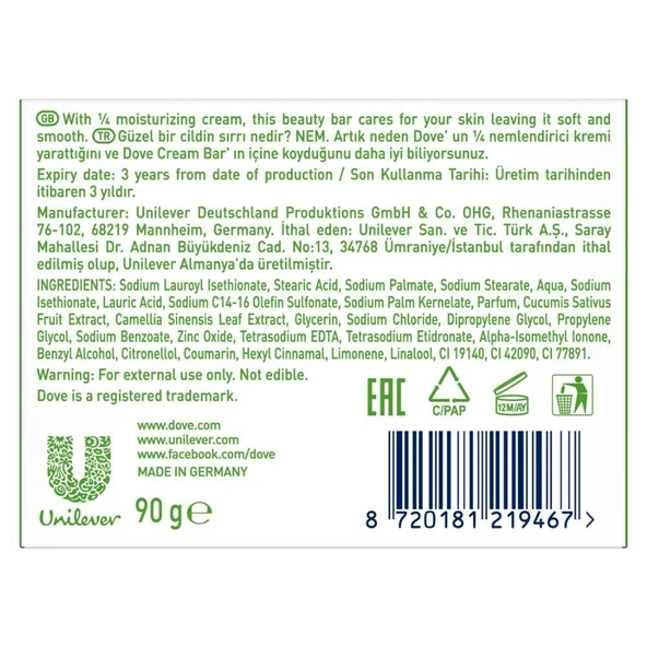 Dove Cream Bar Sabun Fresh Touch 90gr - Resim 3