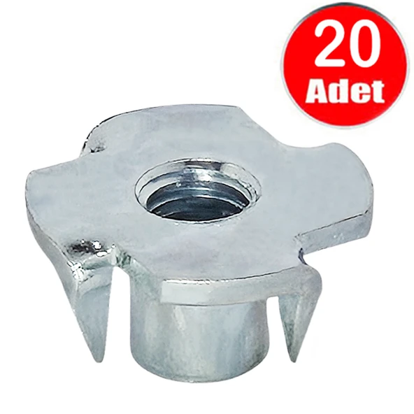 M6 Ağaç Somunu 6mm Tırnaklı Ahşap Çakma Somun -20 Adet