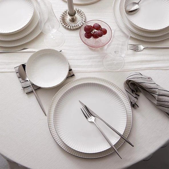 Kütahya Porselen Bone Crest 48 Parça Yemek Takımı Platin File - 3