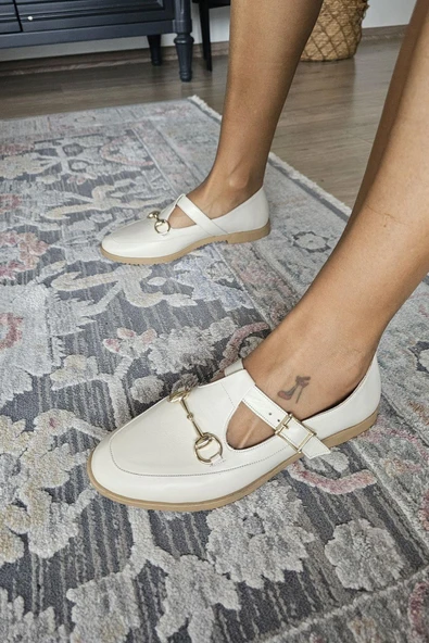 06T 103 Topukla Kadın Toka Detaylı Loafer Deri Babet - 4