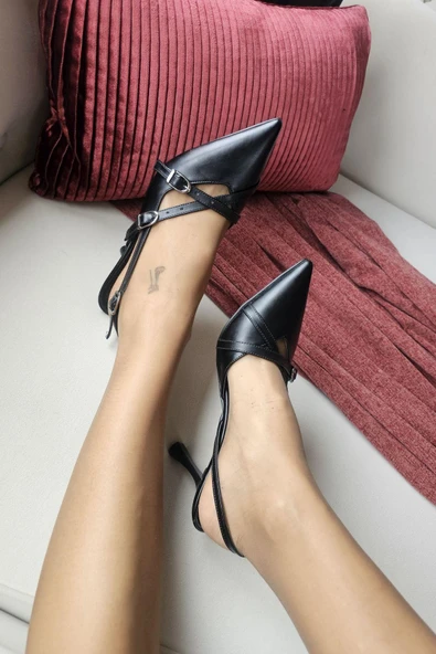 10 1103 Ops Topukla Kadın Arkası Açık Stiletto Abiye Ayakkabı - 10