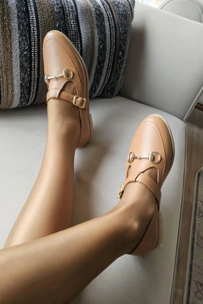 06T 103 Topukla Kadın Toka Detaylı Loafer Deri Babet - 9