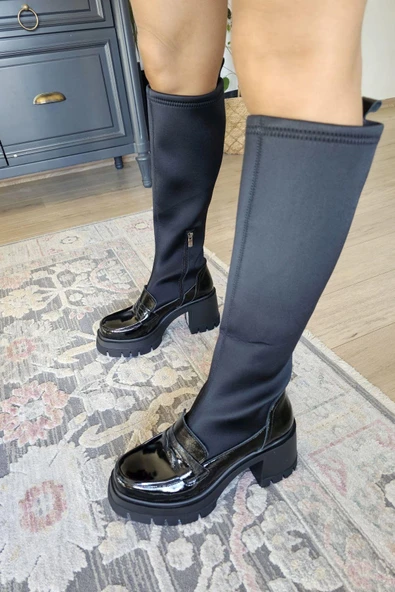 022 2420 Topukla Kadın Hakiki Deri Dalgıç Fermuarlı 8 cm Çizme - 2