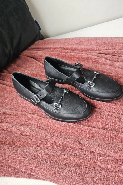 06T 103 Topukla Kadın Toka Detaylı Loafer Deri Babet - 8