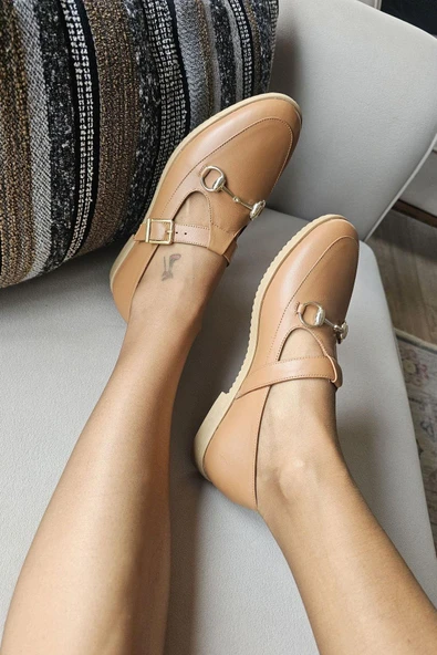 06T 103 Topukla Kadın Toka Detaylı Loafer Deri Babet