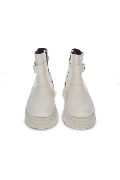 Kadın Kalın Taban Dekoratif Toka Detaylı Günlük Bot Yuvarlak Burun Fermuarlı Kadın Bot - 3