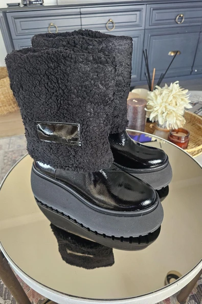 075 01 Topukla Kadın İçi Kürklü Hakiki Deri Kalın Taban Çizme - 5