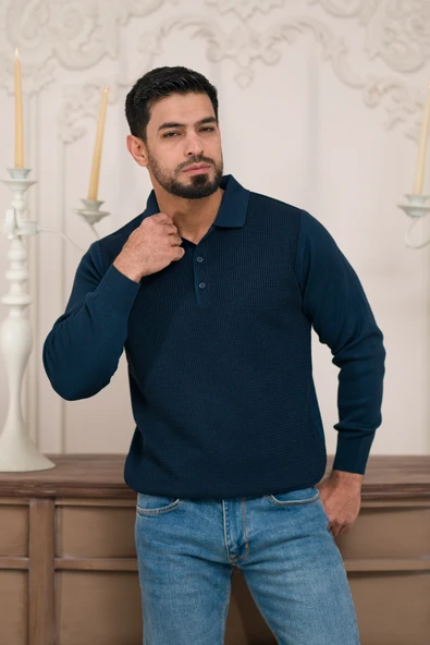 Woolen World Polo Yaka Armürlü Yünlü Erkek Triko Kazak - 8