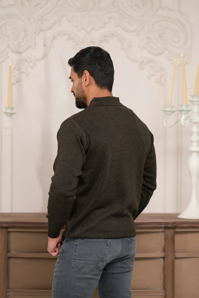 Woolen World Polo Yaka Düz Renk Yünlü Erkek Triko Kazak - 9