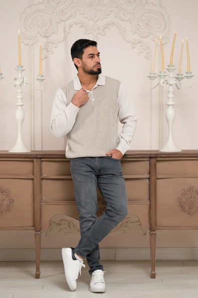 Woolen World Polo Yaka Armürlü Yünlü Erkek Triko Kazak