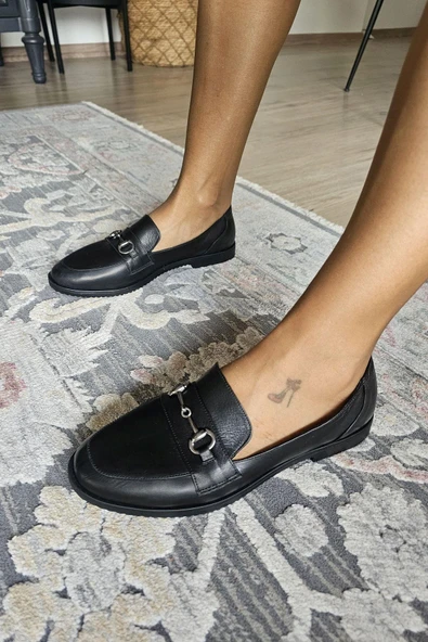 06T 102 Topukla Kadın Toka Detaylı Loafer Deri Babet - 3