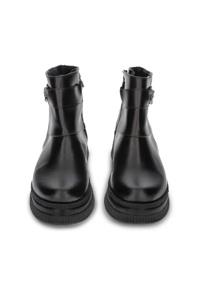 Kadın Kalın Taban Dekoratif Toka Detaylı Günlük Bot Yuvarlak Burun Fermuarlı Kadın Bot - 6