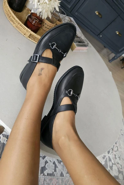 06T 103 Topukla Kadın Toka Detaylı Loafer Deri Babet - 11