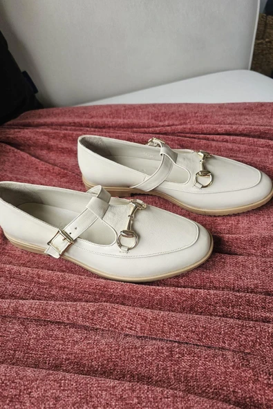 06T 103 Topukla Kadın Toka Detaylı Loafer Deri Babet - 7