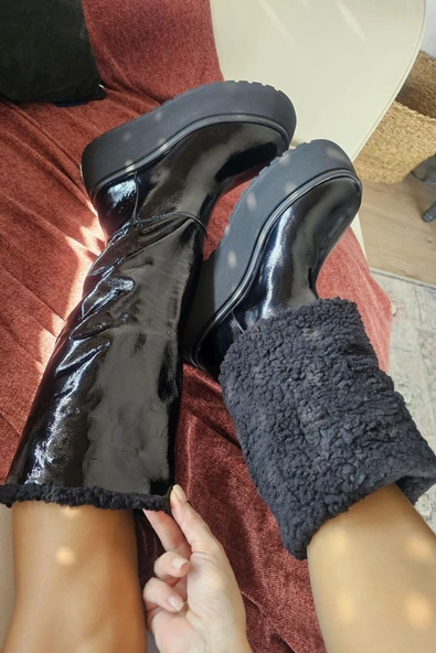 075 01 Topukla Kadın İçi Kürklü Hakiki Deri Kalın Taban Çizme - 3