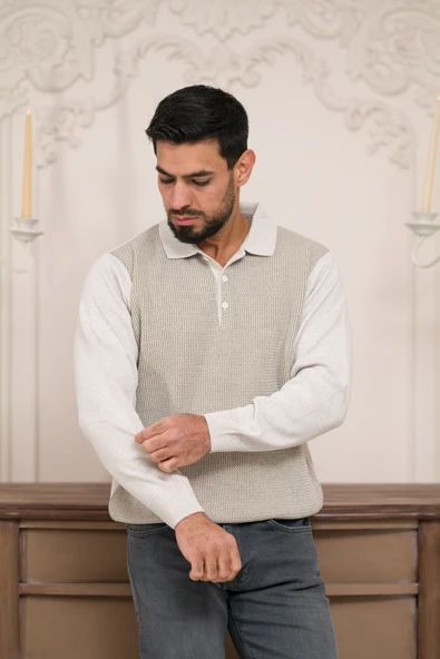 Woolen World Polo Yaka Armürlü Yünlü Erkek Triko Kazak - 2