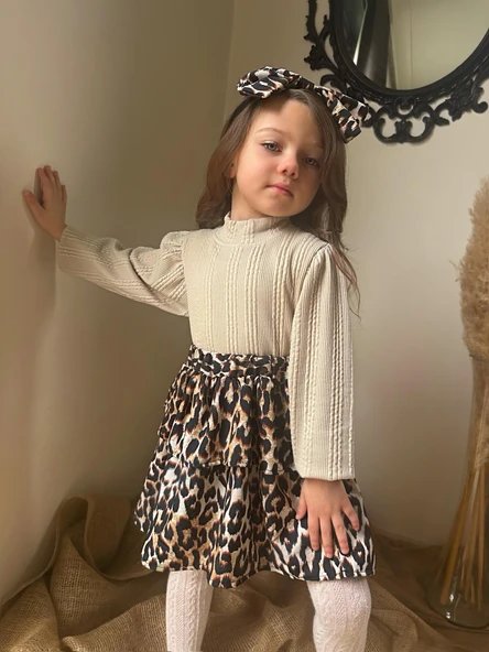 Triko Leopar Etekli Bandanalı 3’LüTakım 2/8 Yaş - 3