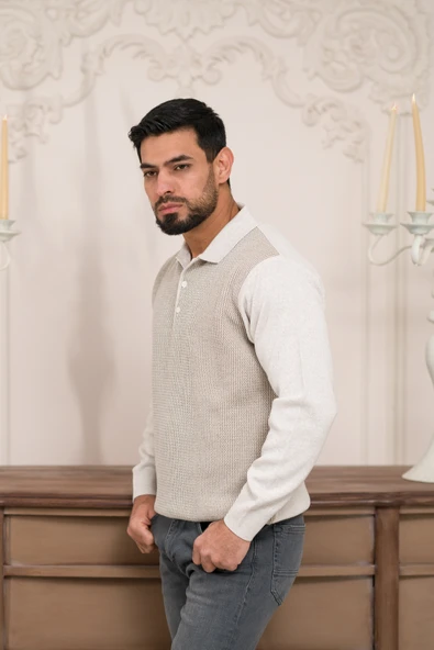 Woolen World Polo Yaka Armürlü Yünlü Erkek Triko Kazak - 4