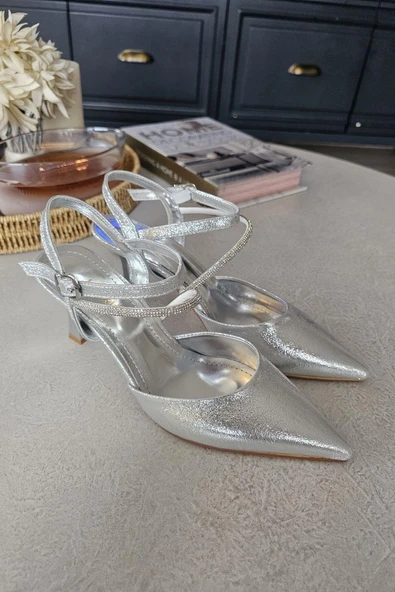 10 41 Topukla Kadın Kadeh Topuk Bilekden Bağlamalı Taşlı Abiye Stiletto - 10