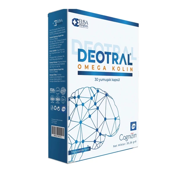 Deotral Omega Kolin 30 Softgel, Sitikolin, EPA, DHA, Omega 3, B6, B12 İçeren Balık Yağı - 3