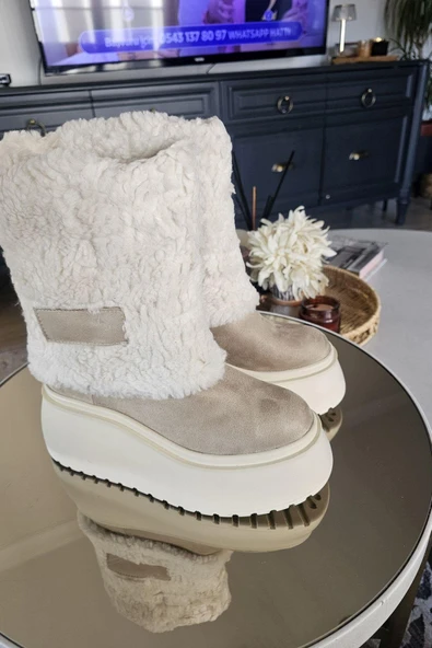 075 01 Topukla Kadın İçi Kürklü Hakiki Deri Kalın Taban Çizme - 6