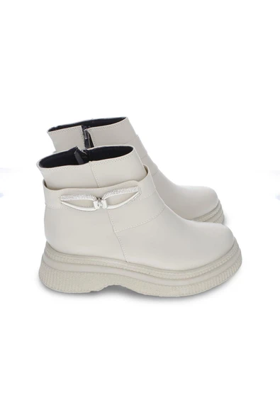 Kadın Kalın Taban Dekoratif Toka Detaylı Günlük Bot Yuvarlak Burun Fermuarlı Kadın Bot - 2