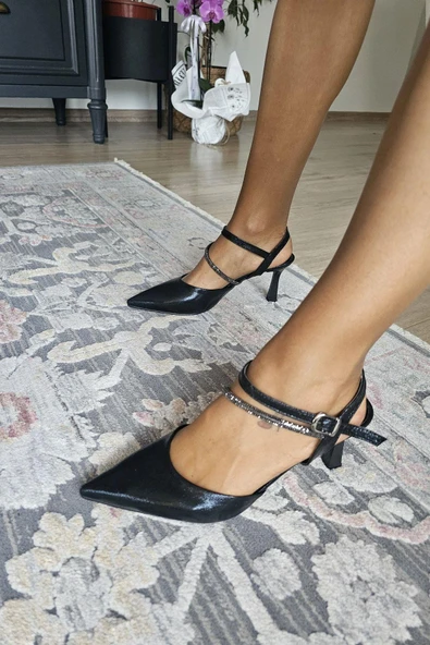 10 41 Topukla Kadın Kadeh Topuk Bilekden Bağlamalı Taşlı Abiye Stiletto - 8