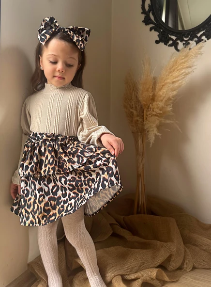 Triko Leopar Etekli Bandanalı 3’LüTakım 2/8 Yaş - 2