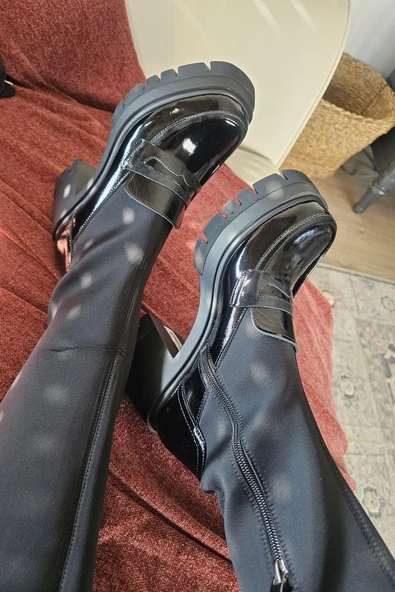 022 2420 Topukla Kadın Hakiki Deri Dalgıç Fermuarlı 8 cm Çizme - 5