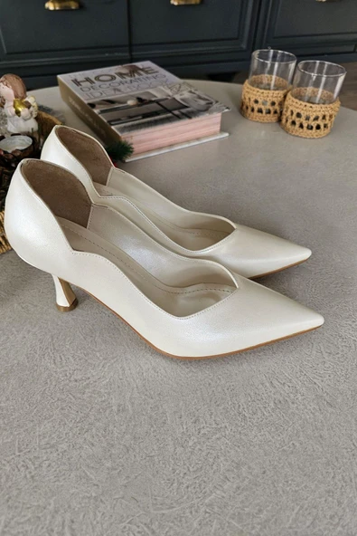 10 80 Topukla Kadın Beyaz Sedef 8cm Topuklu Stiletto - 3