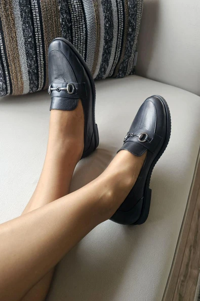 06T 102 Topukla Kadın Toka Detaylı Loafer Deri Babet - 7