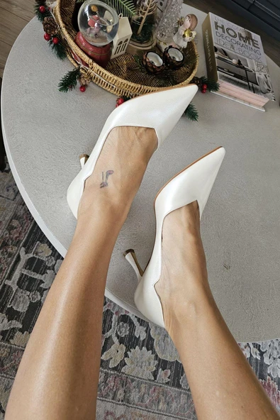 10 80 Topukla Kadın Beyaz Sedef 8cm Topuklu Stiletto - 4