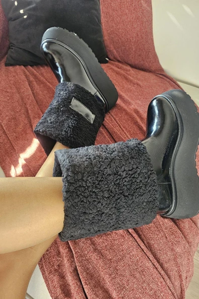 075 01 Topukla Kadın İçi Kürklü Hakiki Deri Kalın Taban Çizme - 9